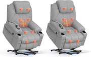 Set of 2 Power Lift Recliners Massage Heat USB-C Footrest Cup Holders Grey