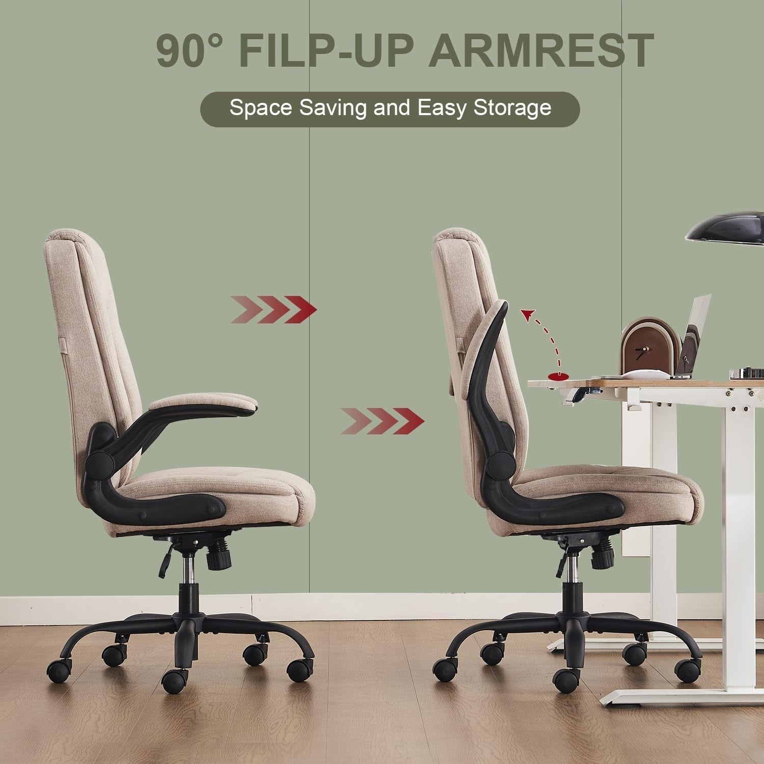 Ergonomic Office Chair Large Open Back Swivel Fabric Seat Adjustable Cream