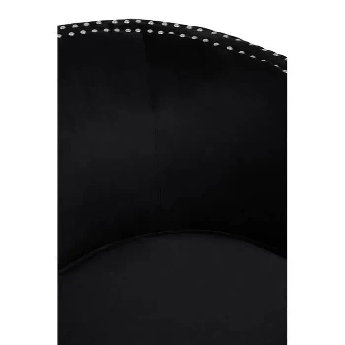 Black Velvet Studded Accent Chair with Foam Seat & Rubberwood Frame