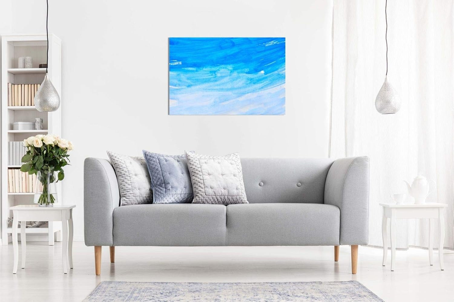 Large Blue Abstract Canvas Wall Art 24x16in Framed