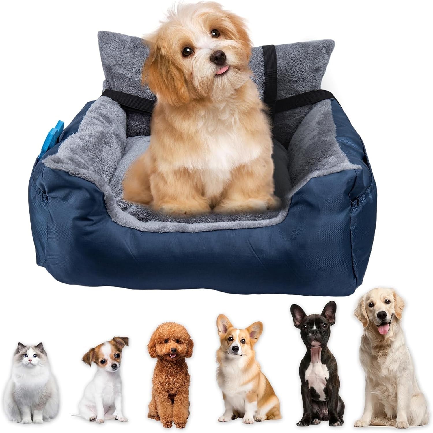 Plush Dog Car Seat Small Pet Travel Bed Safety Leash Non Slip 50cm