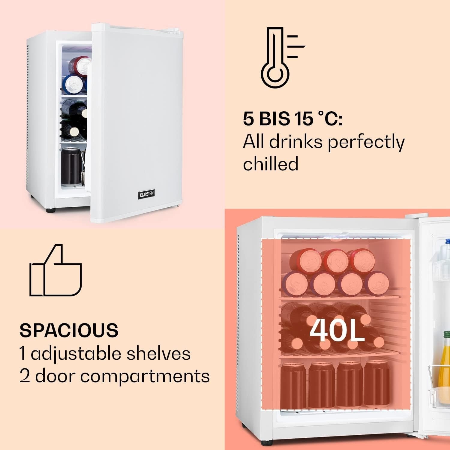 Compact 40L White Mini Fridge Tabletop Cooler for Home Office Room