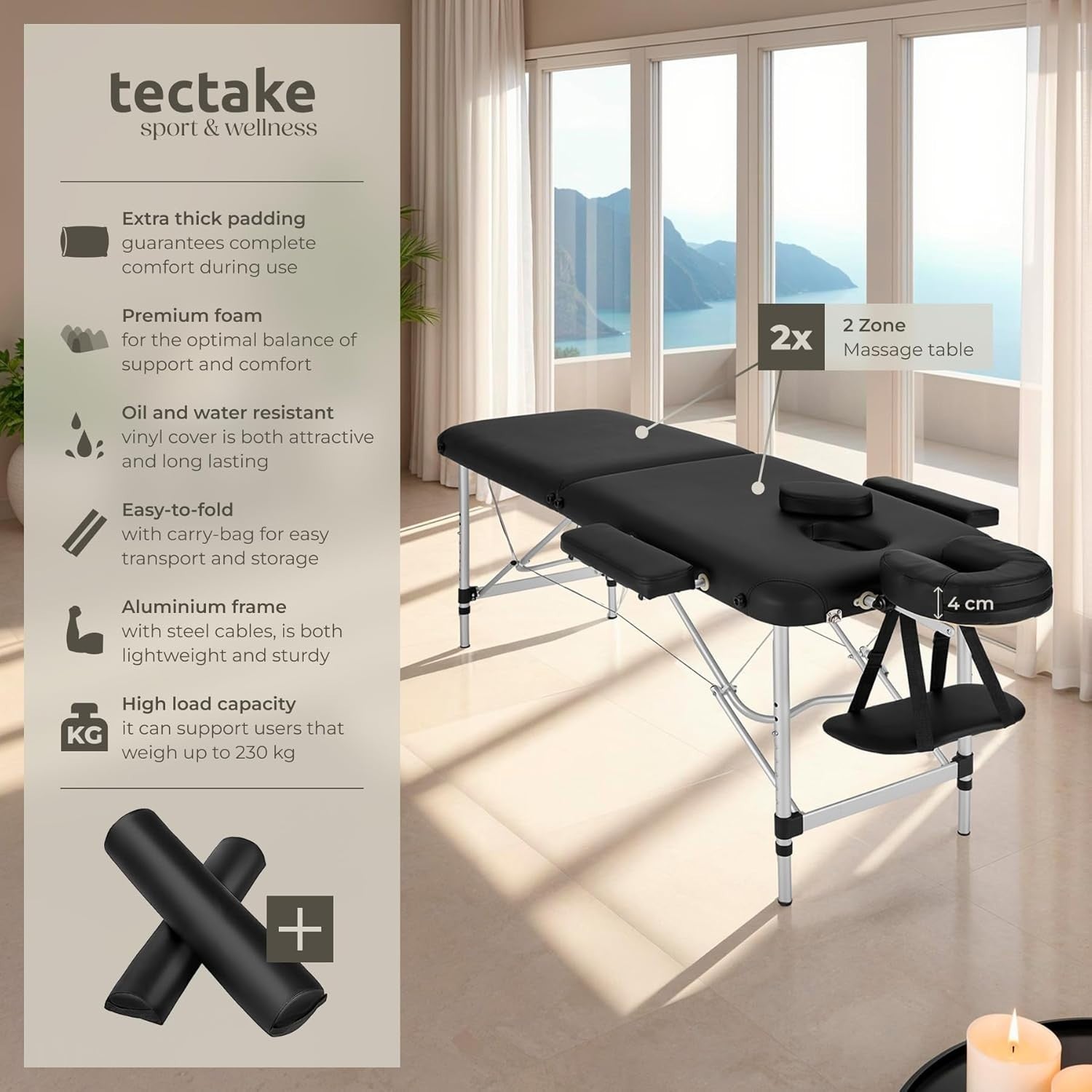 Portable Massage Table Foldable Height Adjustable Aluminium Bed PVC Cover + Bag