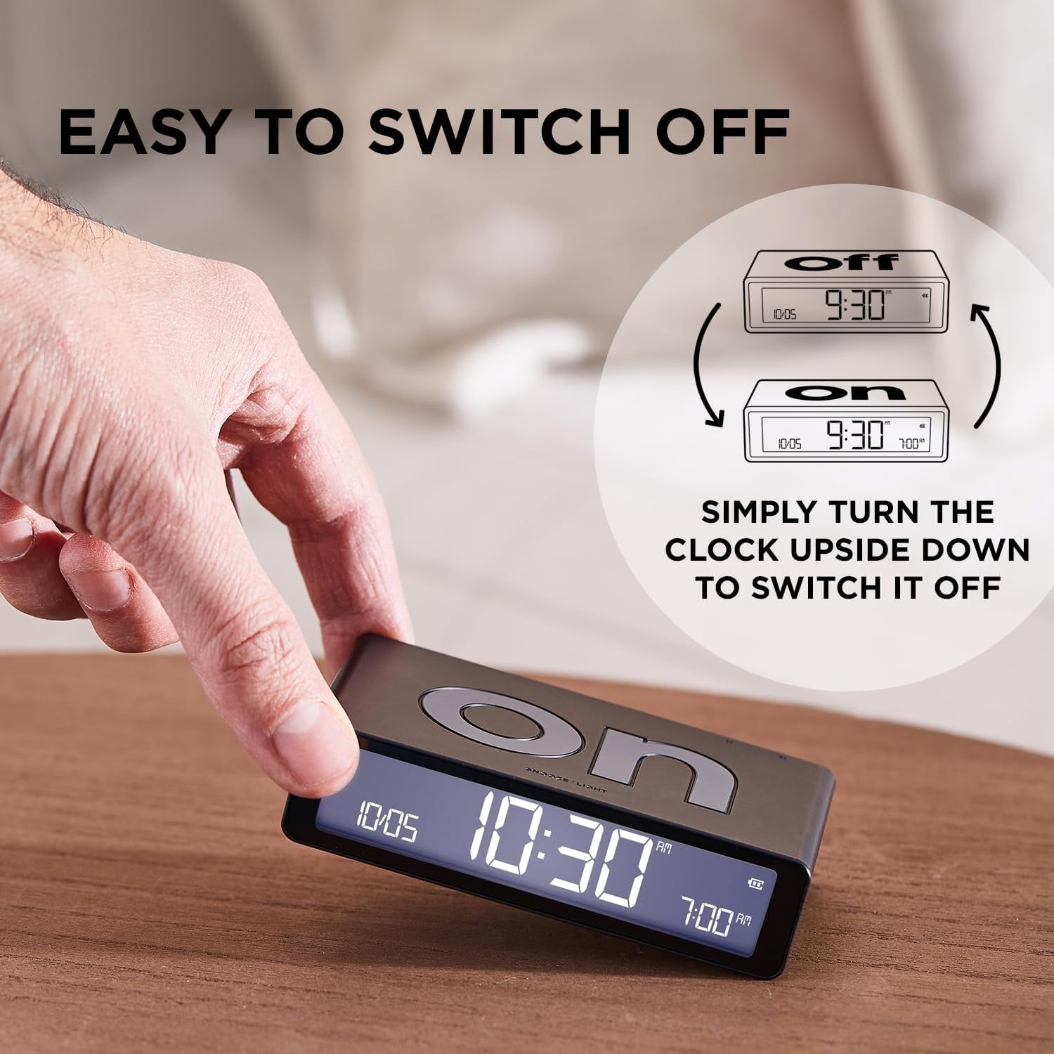 Flip Digital Alarm Clock Reversible On Off Touch Snooze Rechargeable Gold