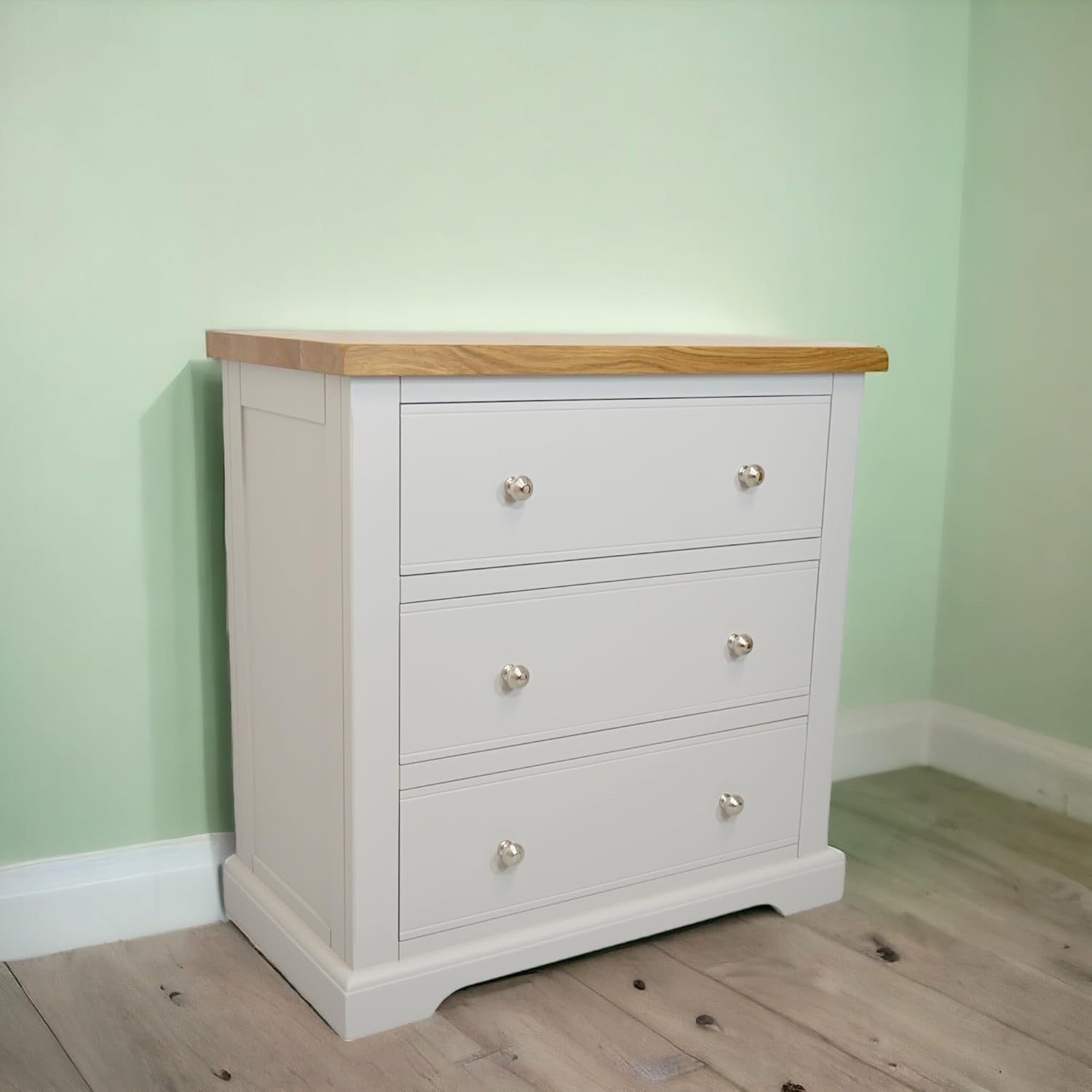 Oak Top Grey Chest 3 Deep Drawers Bedroom Storage Cabinet Modern