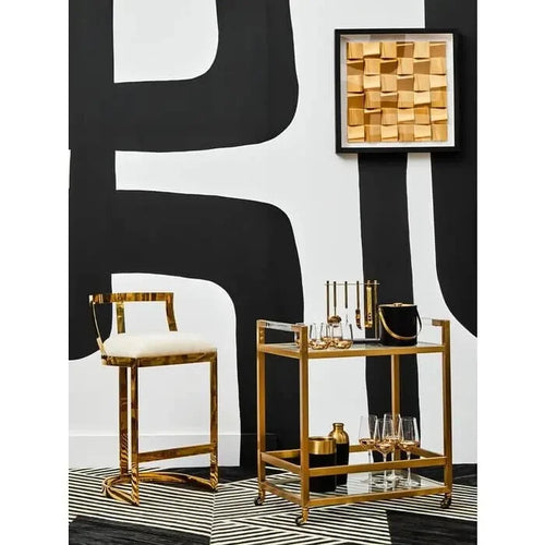 Ivory Velvet Bar Stool – Gold Frame, Arched Base, Modern Luxe Design