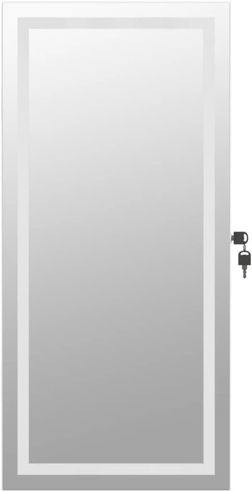 Compact LED Wall Jewelry Cabinet Frameless Mirror Lockable Storage White