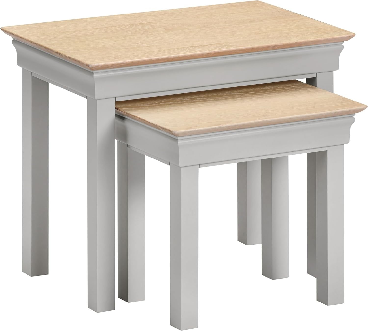 Space Saving Nest of 2 End Tables Pebble Grey Oak Wood Side Coffee Table