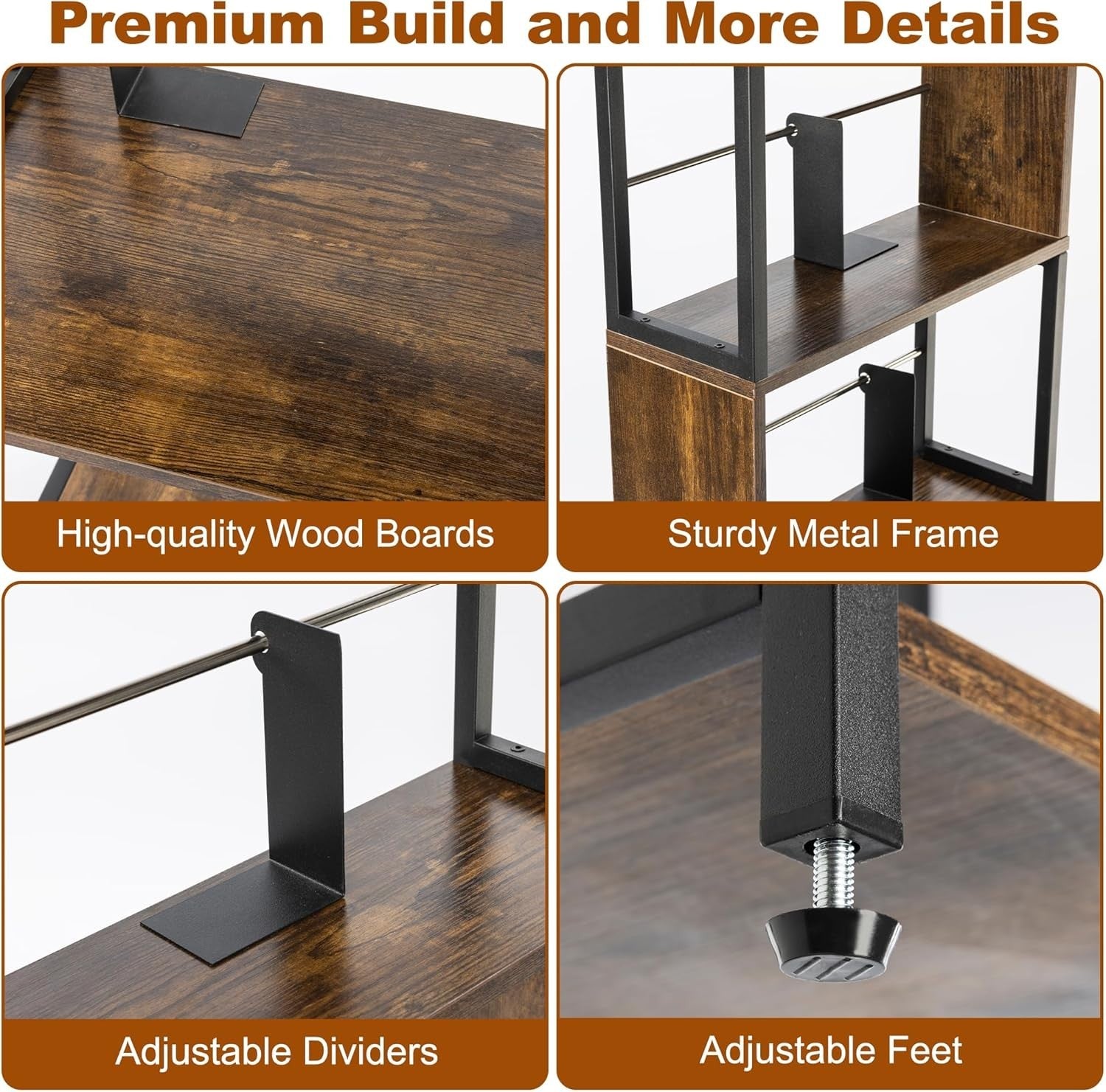 4 Tier CD DVD Storage Tower Media Shelf Adjustable Dividers Brown Wood