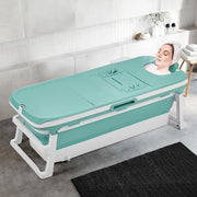 Portable Foldable Adult Bathtub 153x54x61cm Blue Freestanding Spa Bath with Lid