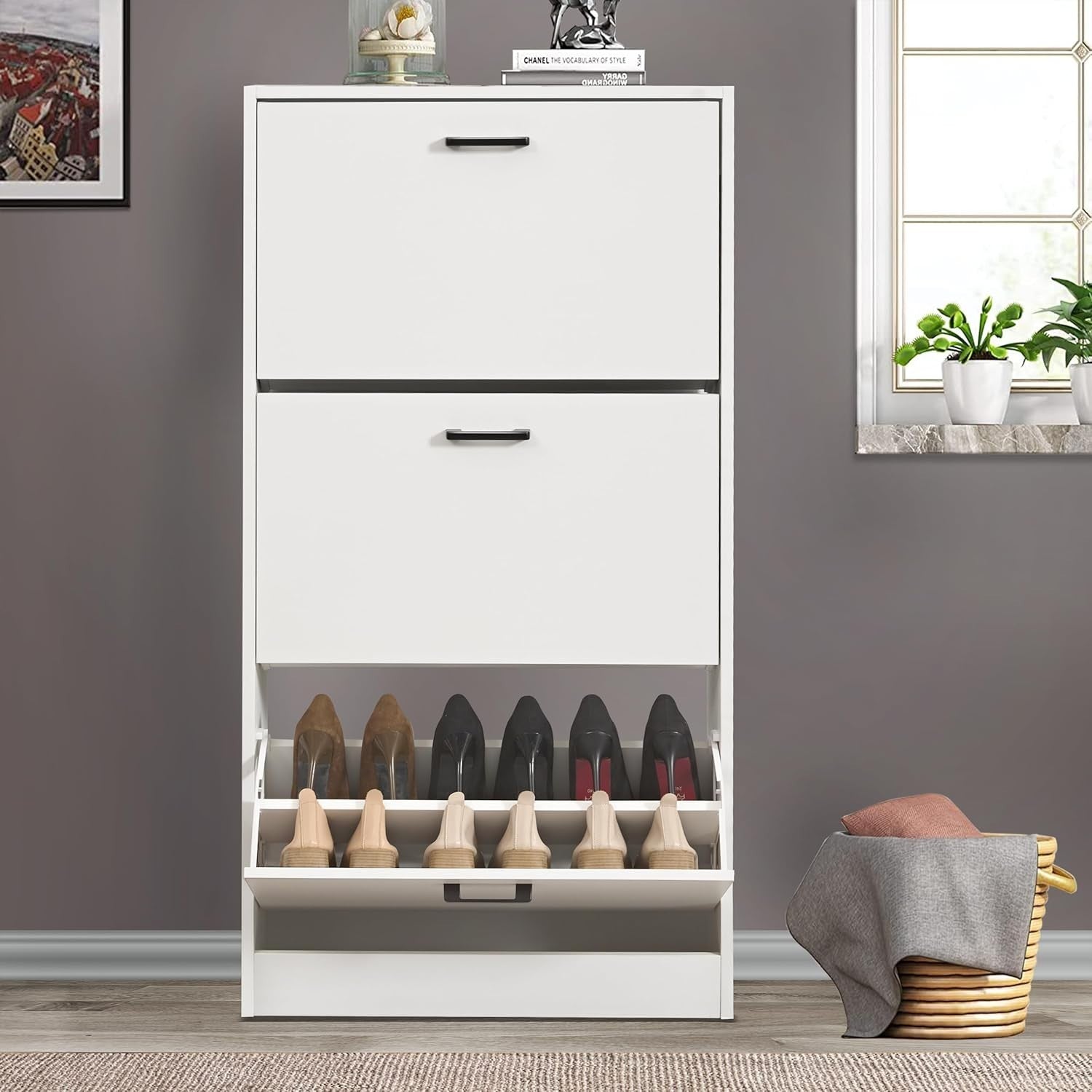 Space-Saving 3 Drawer Shoe Cabinet with Adjustable Shelves & Top Storage
