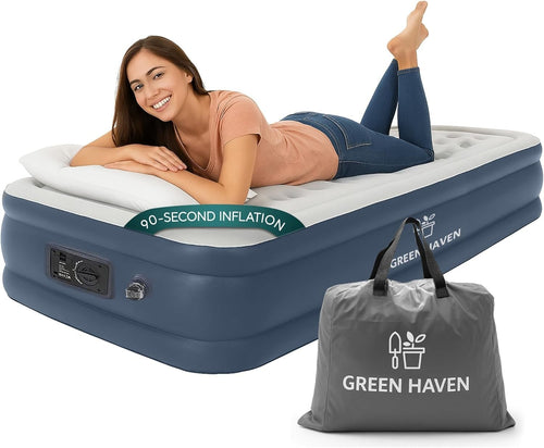 Single Air Bed Built In Electric Pump Raised Inflatable Black Mattress Camping