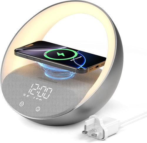 Wireless Charging Alarm Clock Bluetooth Speaker Sunrise Wake Up Light