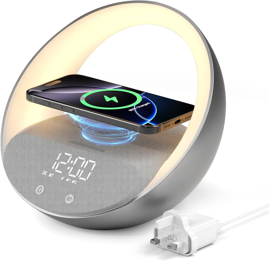 Wireless Charging Alarm Clock Bluetooth Speaker Sunrise Wake Up Light