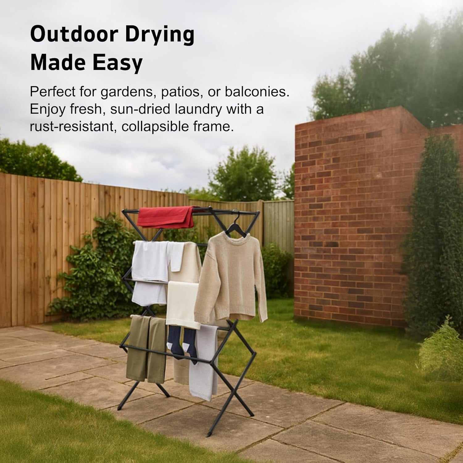 Slimline 3 Tier Clothes Airer Foldable Drying Rack Heavy Duty Indoor Outdoor