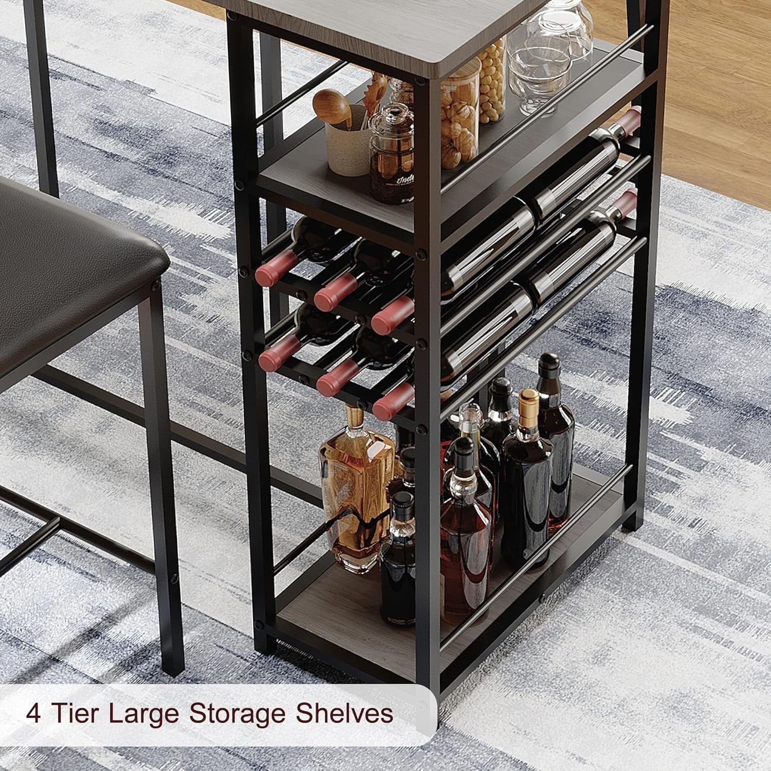 Counter Height Dining Table Set Storage Shelves & 2 Chairs Space Saving Home Set