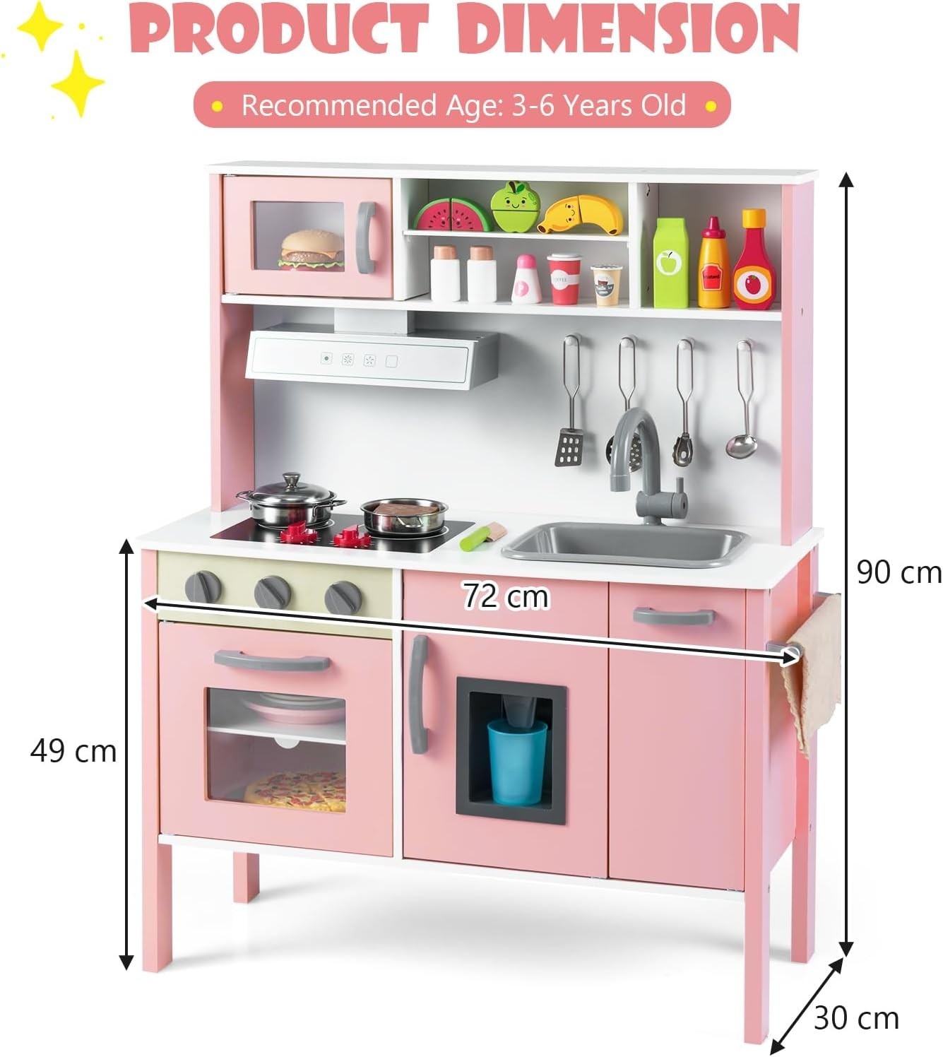 Wooden Kids Play Kitchen Pink Ice Maker Cooking Toy Accessories