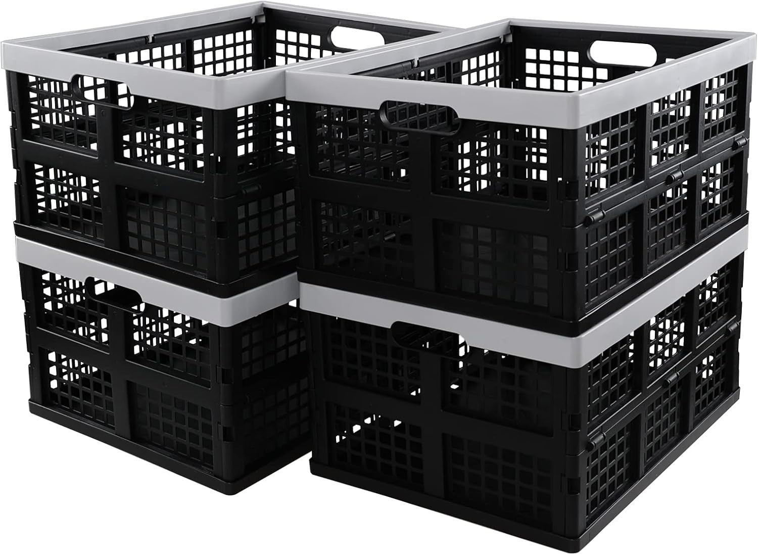 4 Pack 30L Foldable Storage Crates Collapsible Plastic Boxes