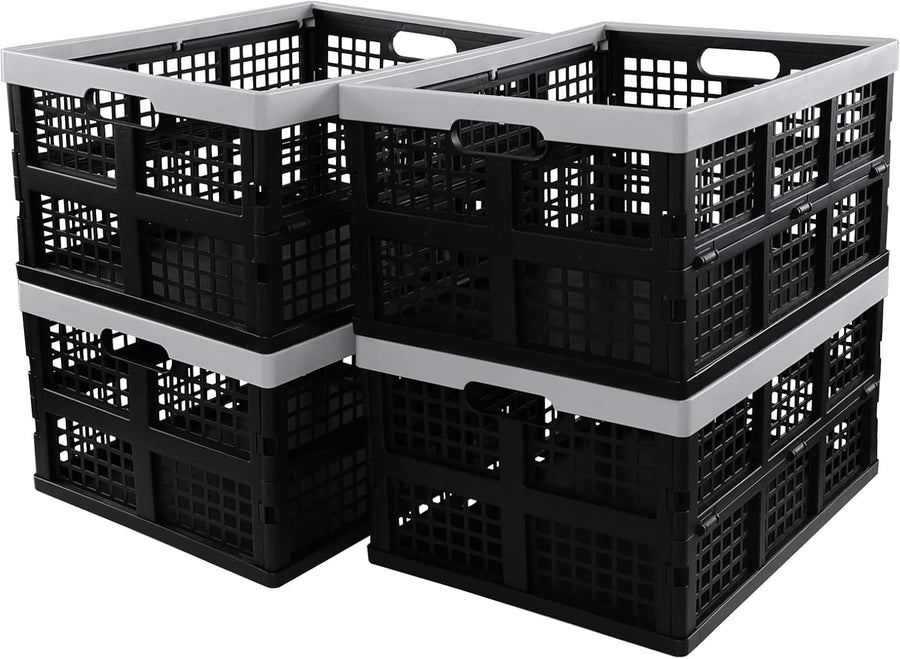4 Pack 30L Foldable Storage Crates Collapsible Plastic Boxes