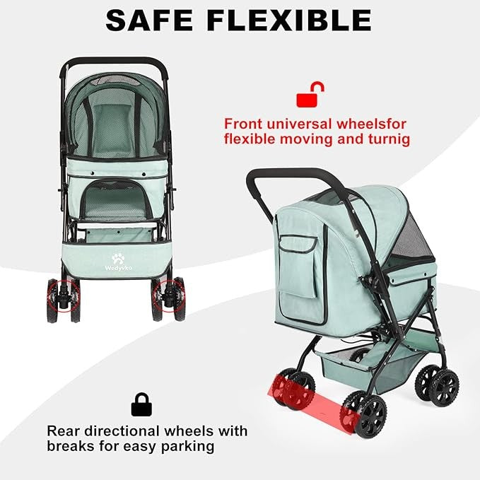 Pet Stroller Foldable Dog Cat Pushchair 360° Wheels Lightweight Travel Pram