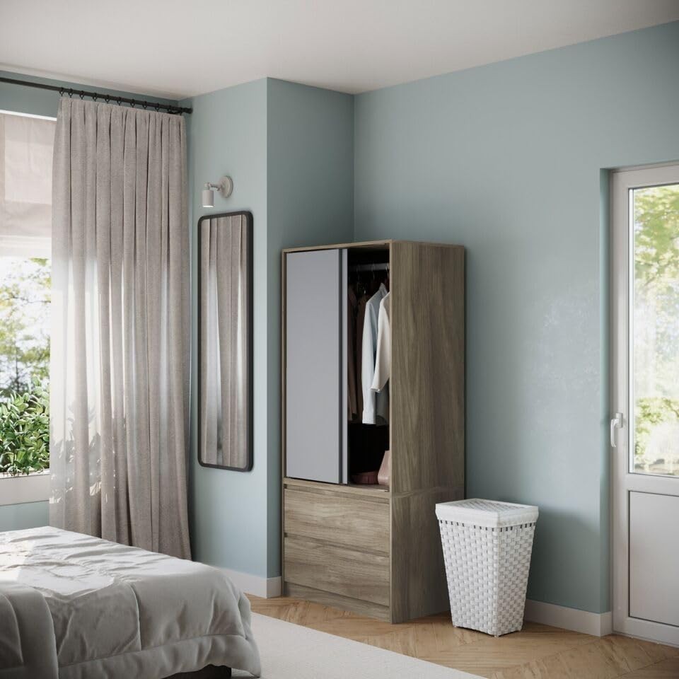2-Door Sliding Wardrobe with Drawers & Hanging Rail | Modern Bedroom Storage