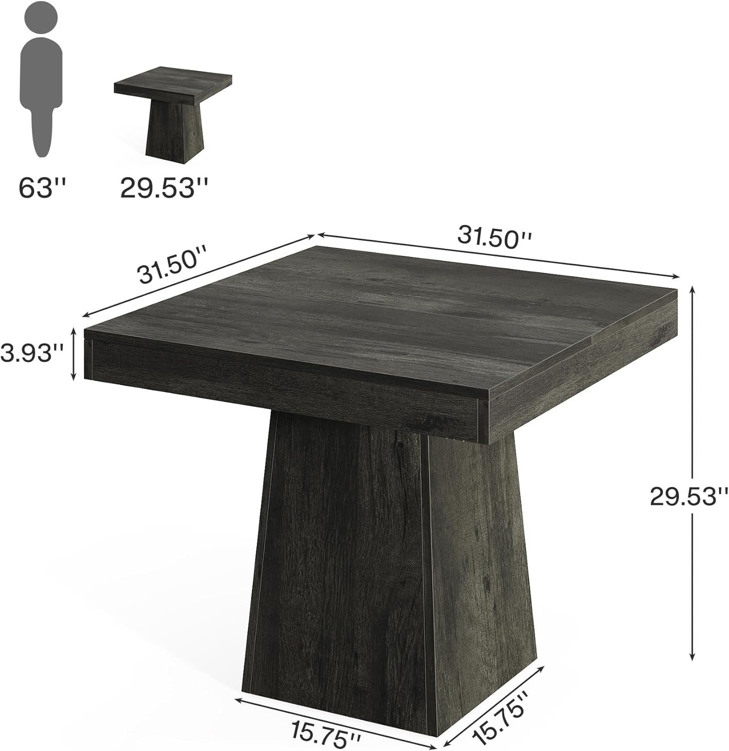 31.5" Square Dining Table Gray Pedestal Base for Kitchen & Small Spaces