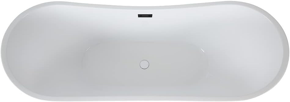 White Double Ended Freestanding Oval Bath 1830x710mm Black Overflow
