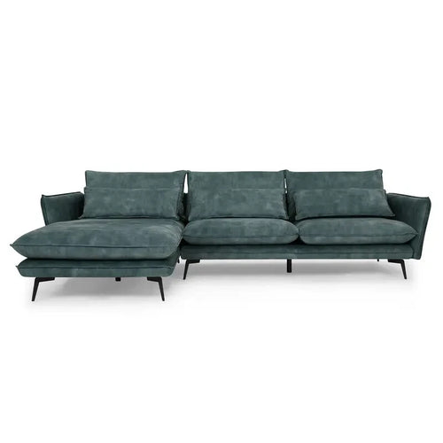 Luxury Left Hand Corner Sofa Petrol Blue Velvet 3 Seater With Chaise