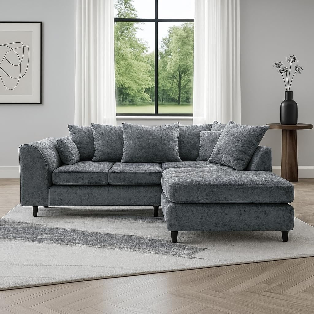 L Shape Corner Sofa 5 Seater – Right Hand Chaise Couch in Crushed Fabric