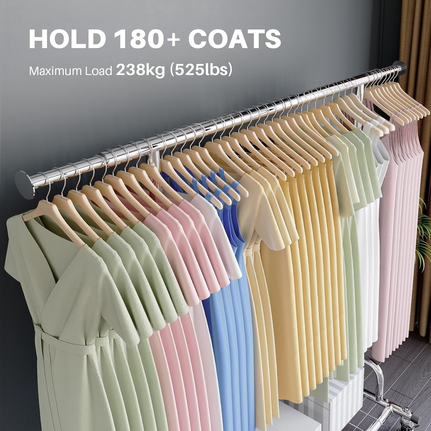 238KG Heavy Duty Extendable Clothes Rail with Wheels – Silver