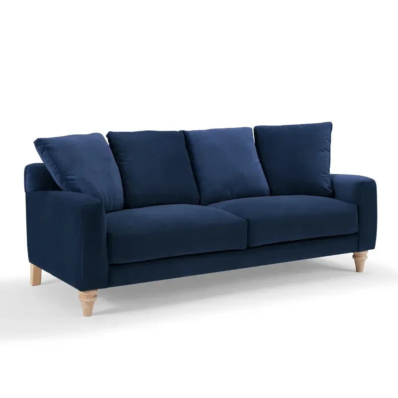 Navy Blue 3 Seater Sofa Scatter Cushions Deep Seat Velvet Modern Lounge