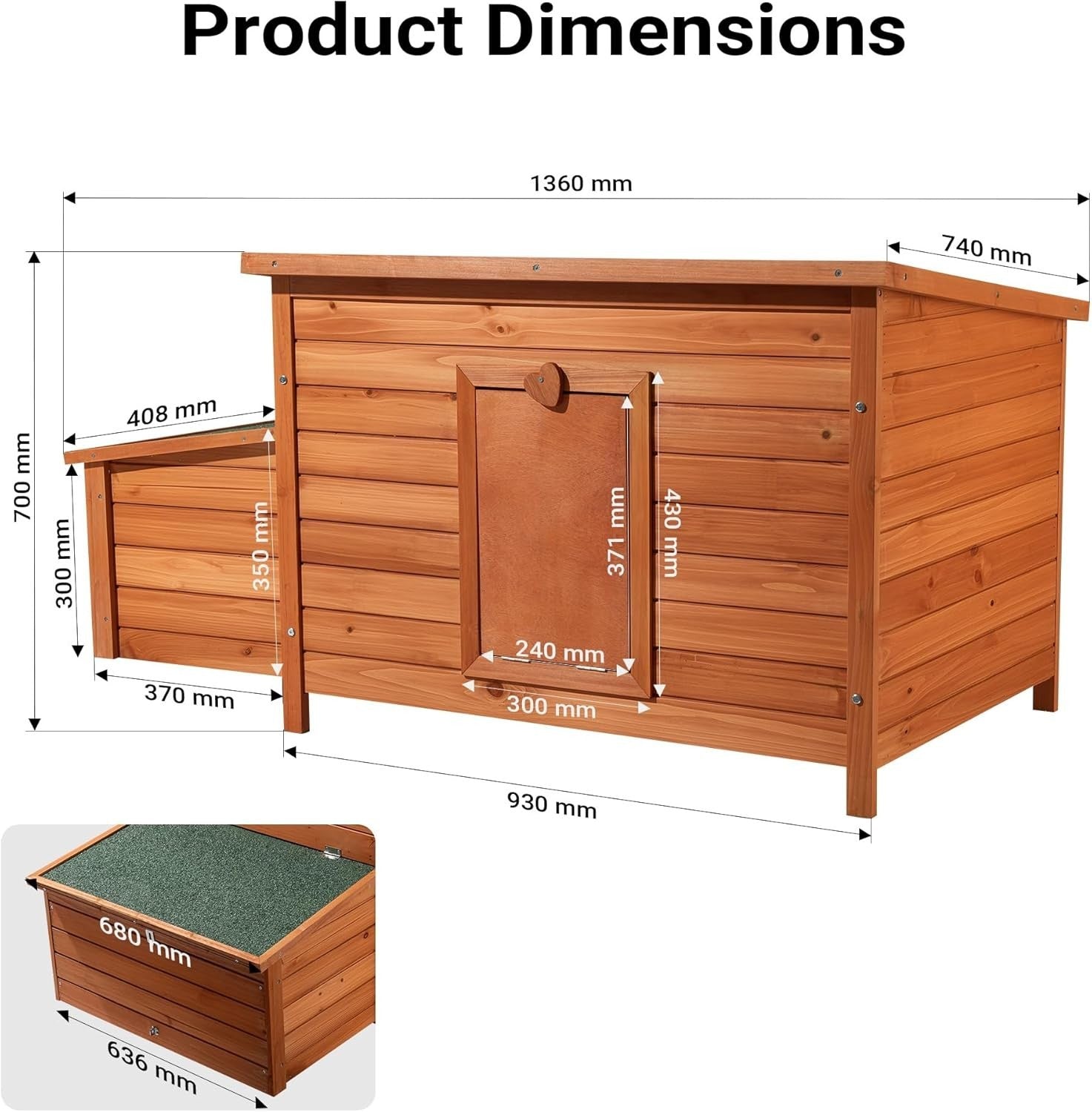 Wooden Chicken Coop with Nesting Box & Slide-Out Tray 136x74x70cm
