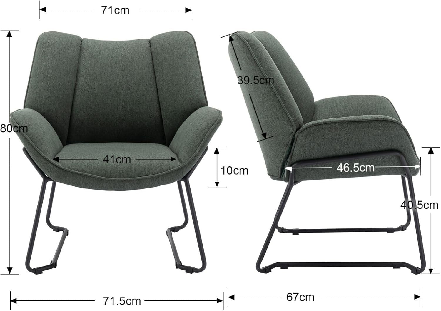 Modern Linen Upholstered Armchair Green Occasional Tub Chair with Metal Legs