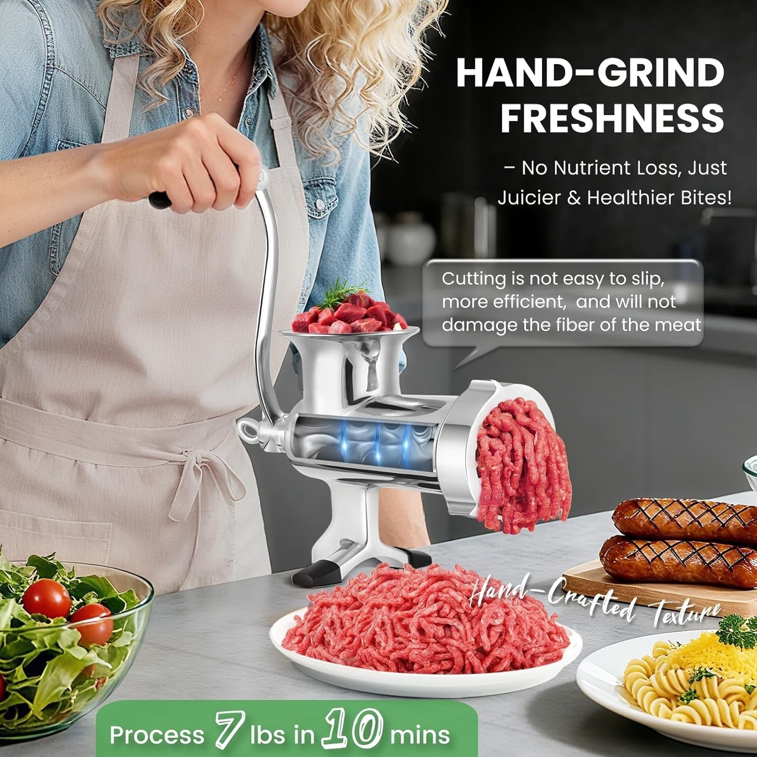 Size 10 Stainless Steel Manual Meat Grinder Sausage Maker Mincer