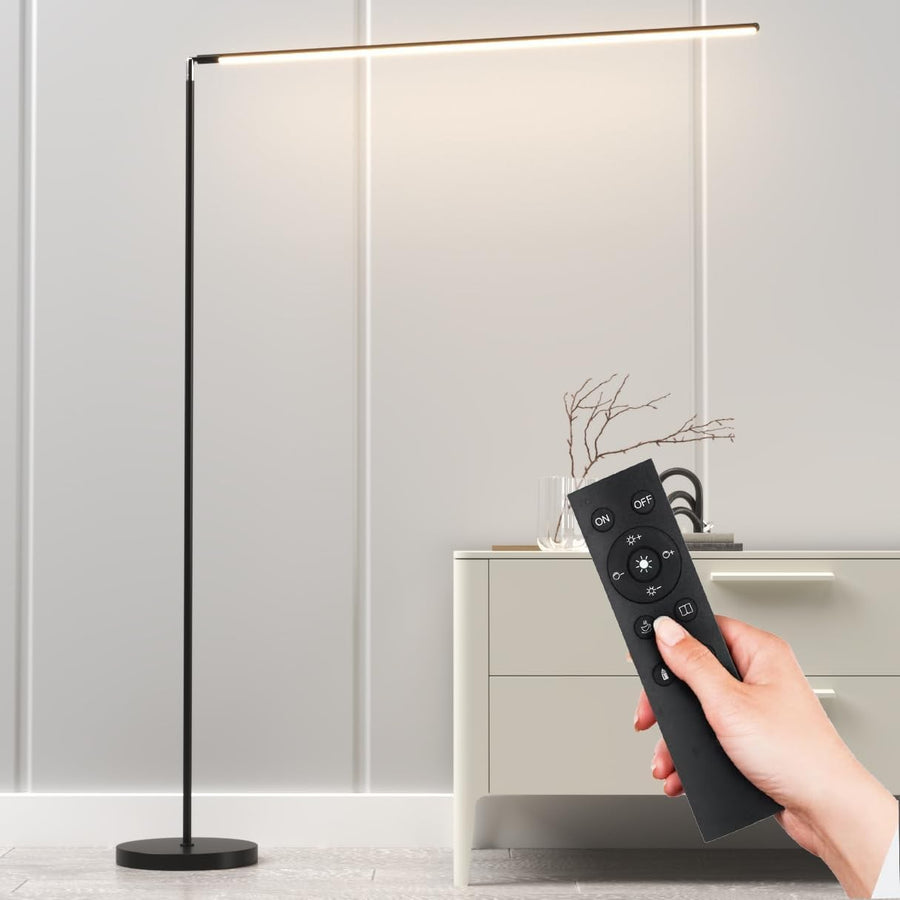 LED Floor Lamp Remote Control Dimmable Modern Slim Reading Light Black