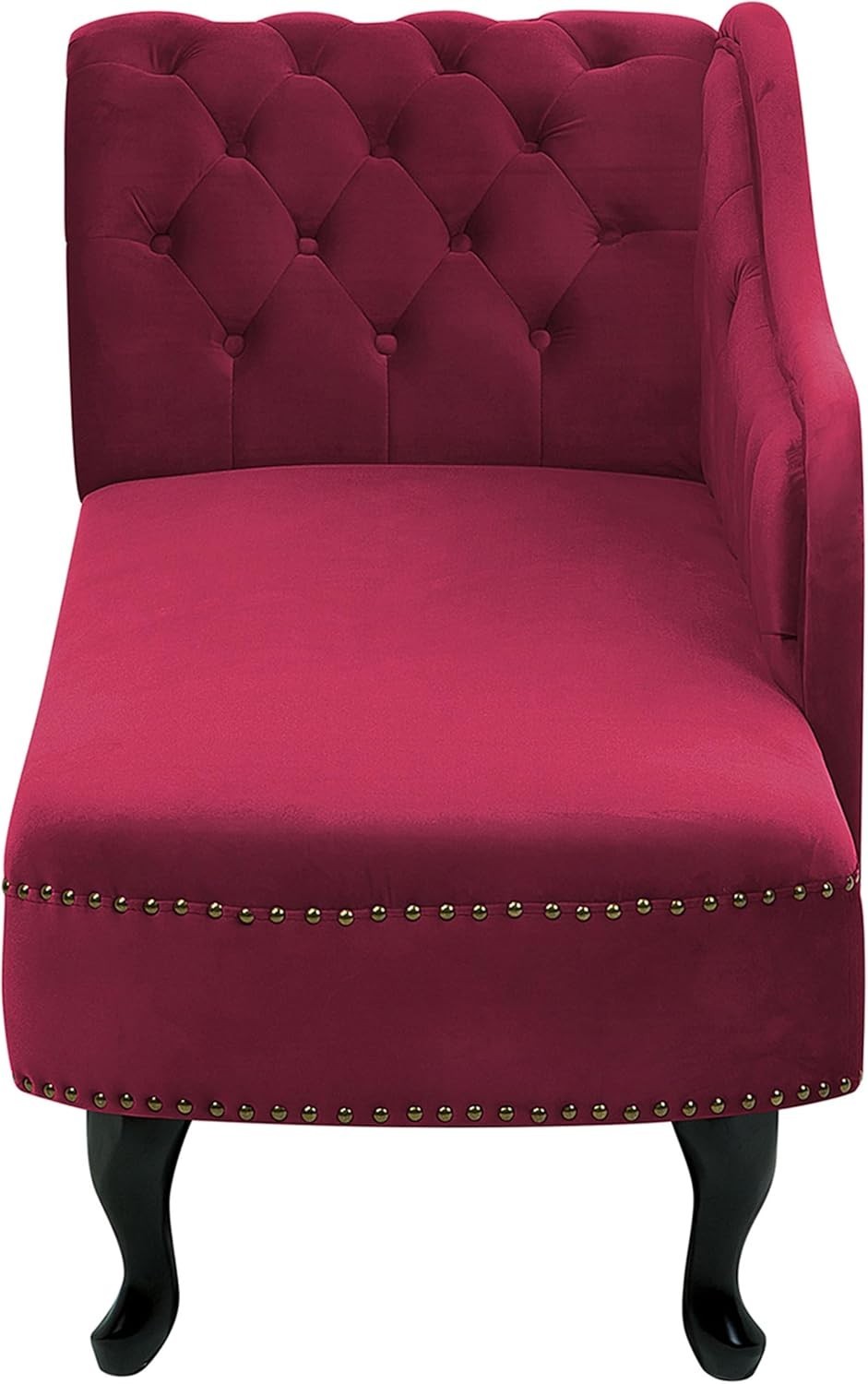 Velvet Left Hand Chaise Lounge Sofa Chesterfield Style Burgundy Tufted