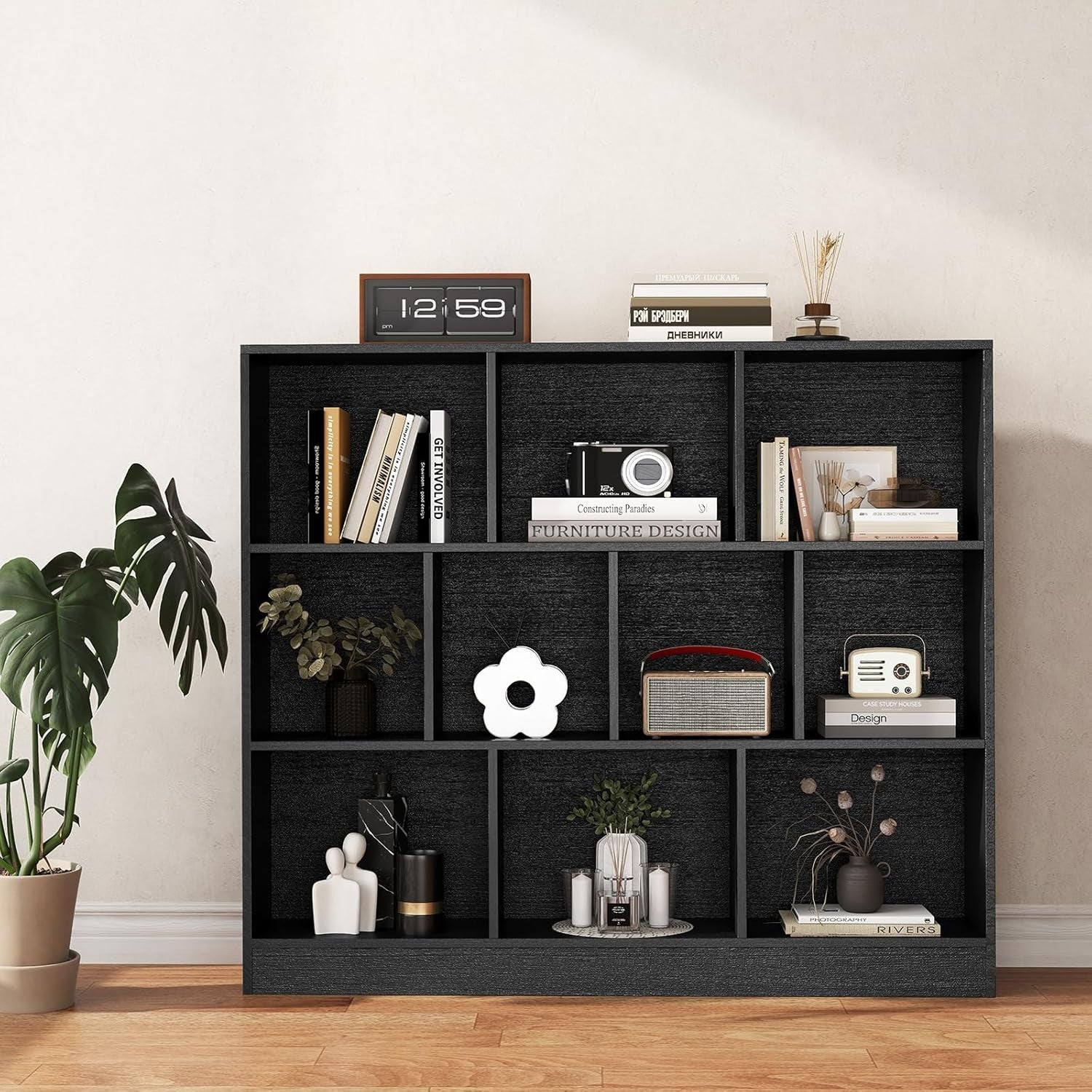 3 Tier Cube Bookcase 10 Compartment Storage Shelving Unit Display Black