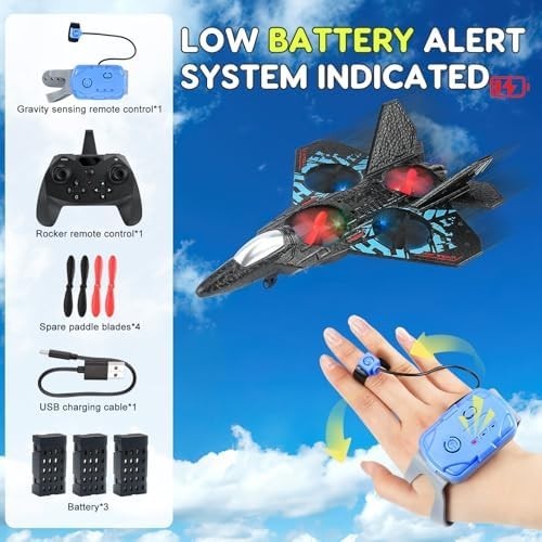 RC Fighter Jet 2025 Dual Control Airplane Toy with Watch & 360° Stunt Roll