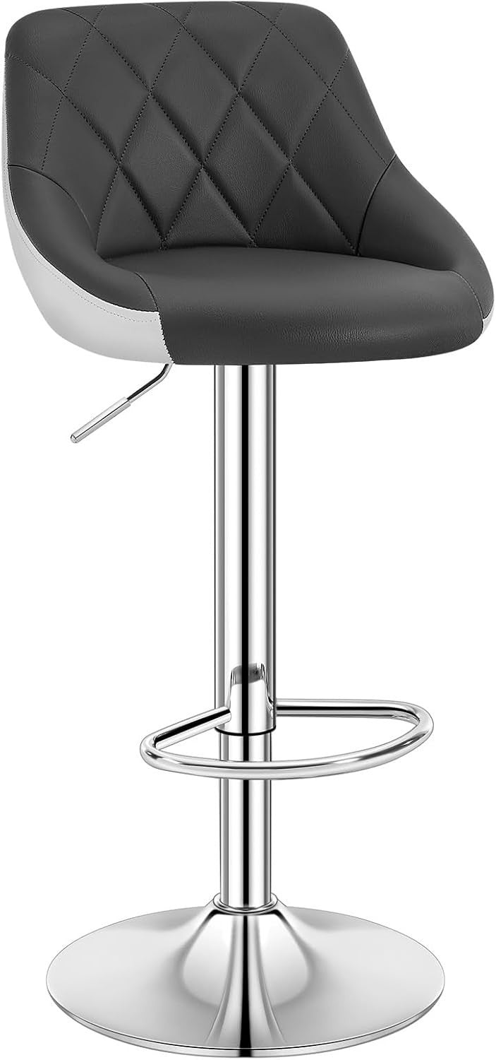 Grey+White Swivel Bar Stool – Adjustable Velvet Seat with Footrest