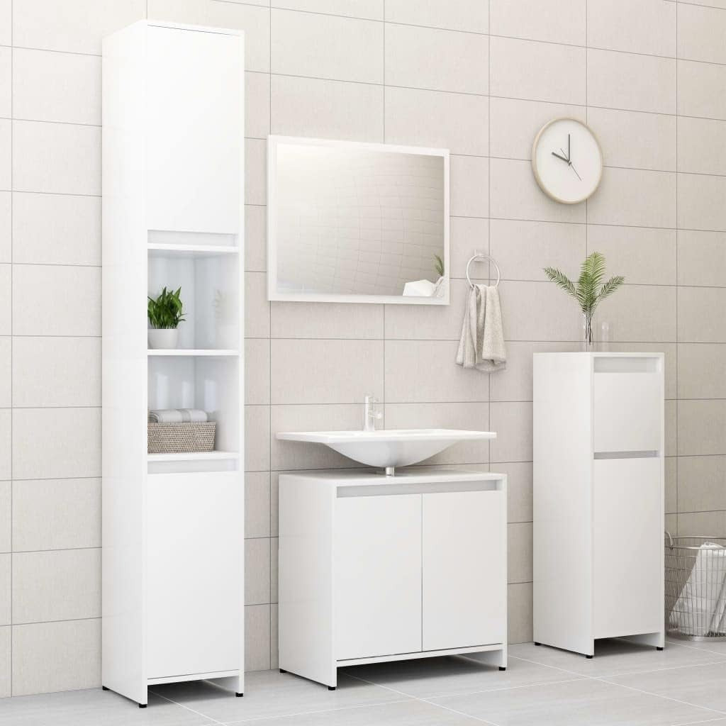 White Gloss Bathroom Sink Cabinet – 2 Door Under Sink Storage Unit 60x61cm