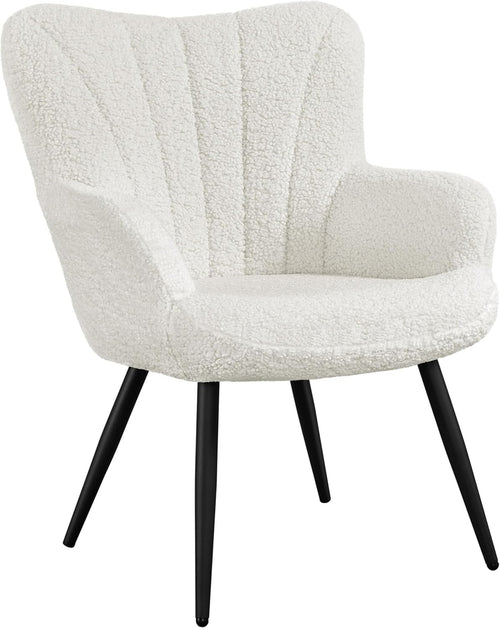 Ivory Boucle Tub Chair Curved High Back Vanity Accent Armchair