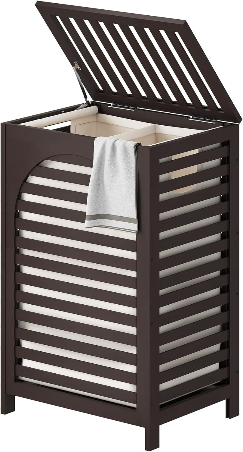 85L Bamboo Laundry Hamper with Lid Large Laundry Basket Removable Liner Brown