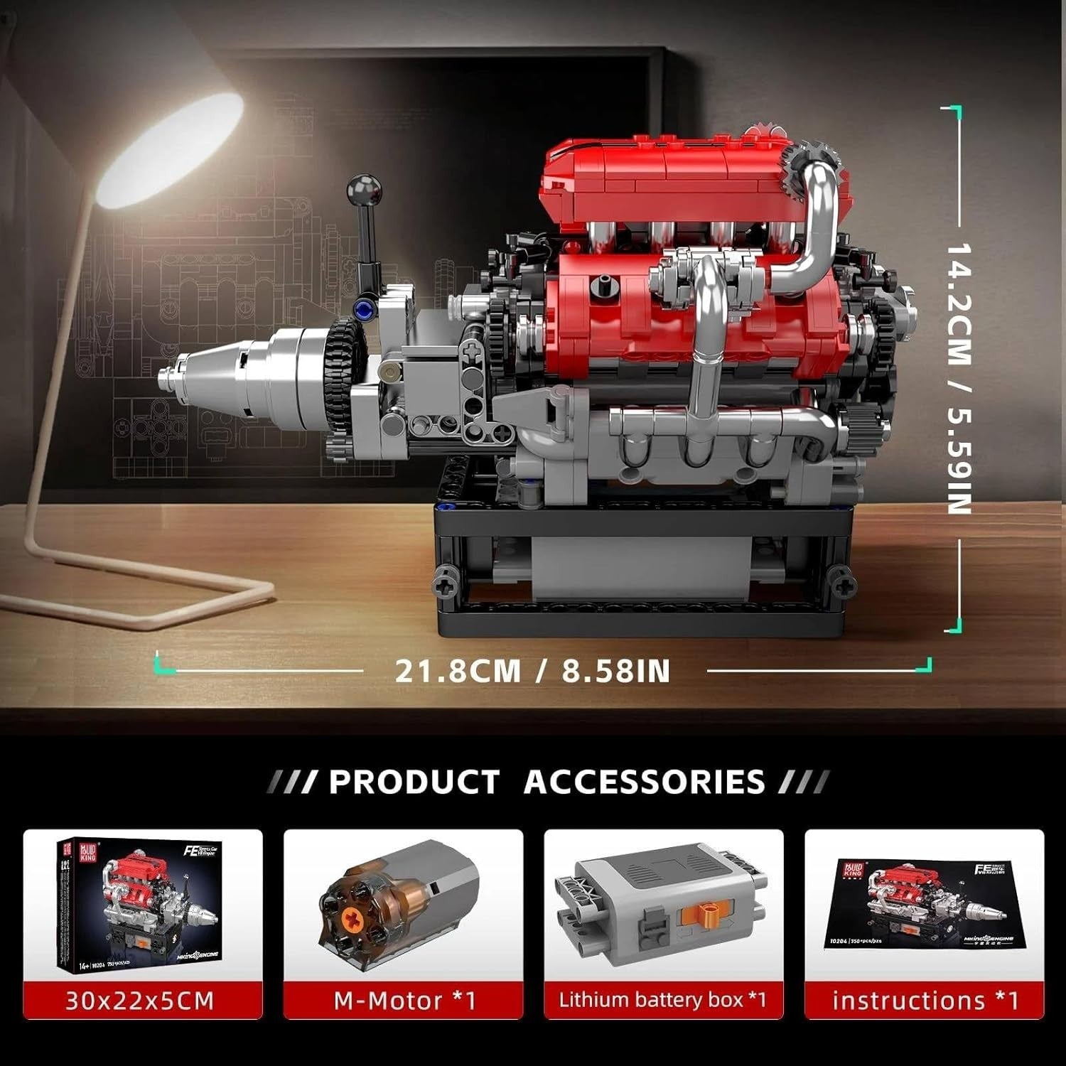 V8 Engine Block Model Kit 750+ Pcs STEM Gift for Adults & Teens 14+