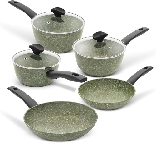 5pcs Green Eco Non Stick Cookware Set Induction Hob Pots Pan Set Dishwasher Safe