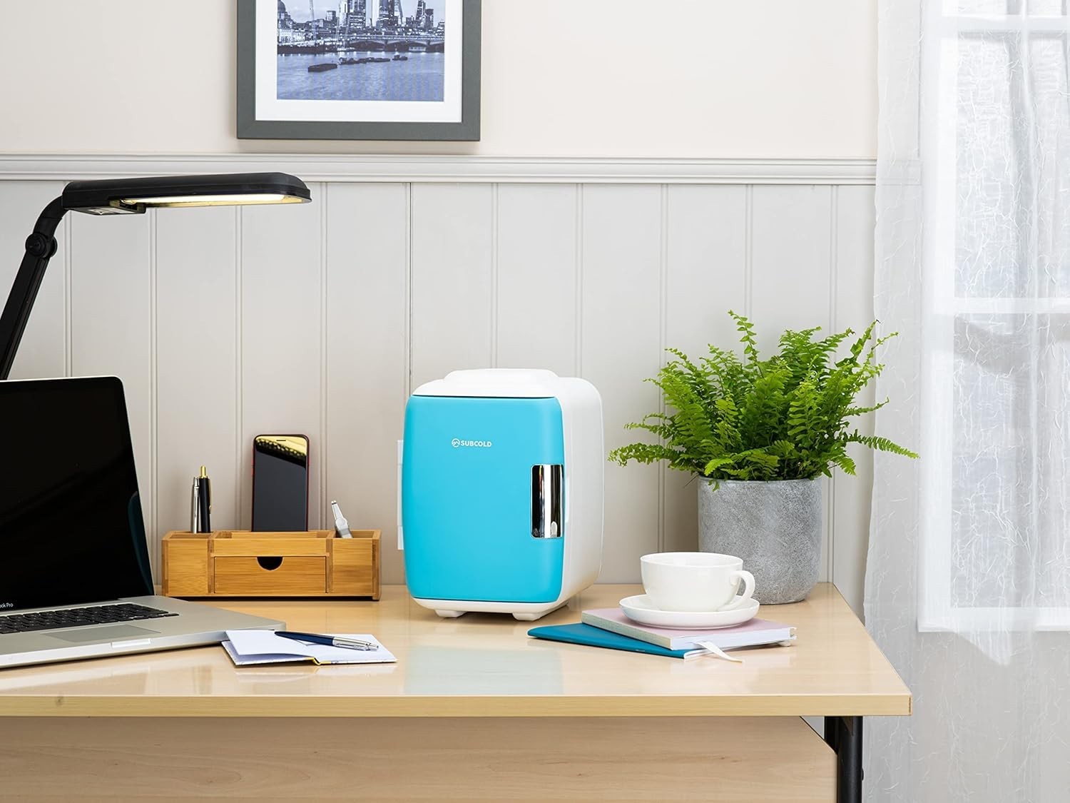 4L Mini Fridge Cooler & Warmer Portable USB AC Compact White/Blue