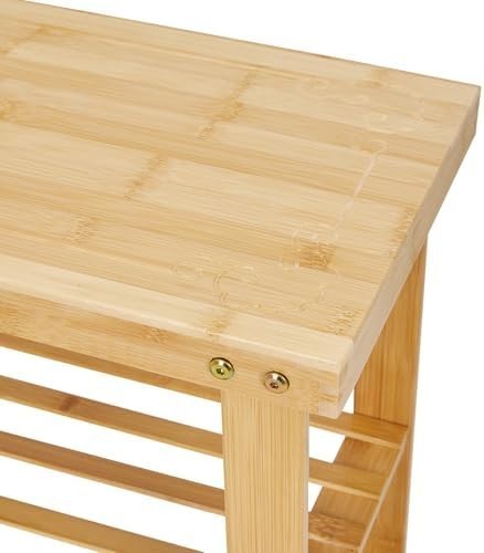 Natural Wooden Shoe Rack Bench 3 Tier Storage Shelf with Seat 58x27x45cm