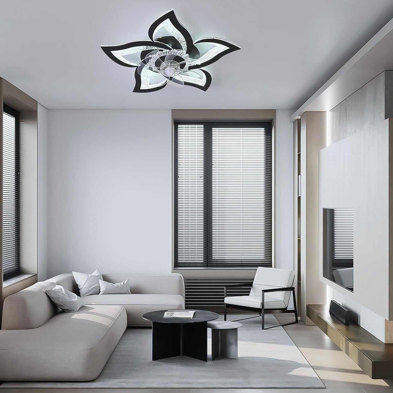 62.5CM Ceiling Fan Light, 6 Speeds, Dimmable LED, Remote, Memory, Black Flower