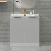 White 800mm Bathroom Vanity Unit with Basin & Brass Handles Floor Standing