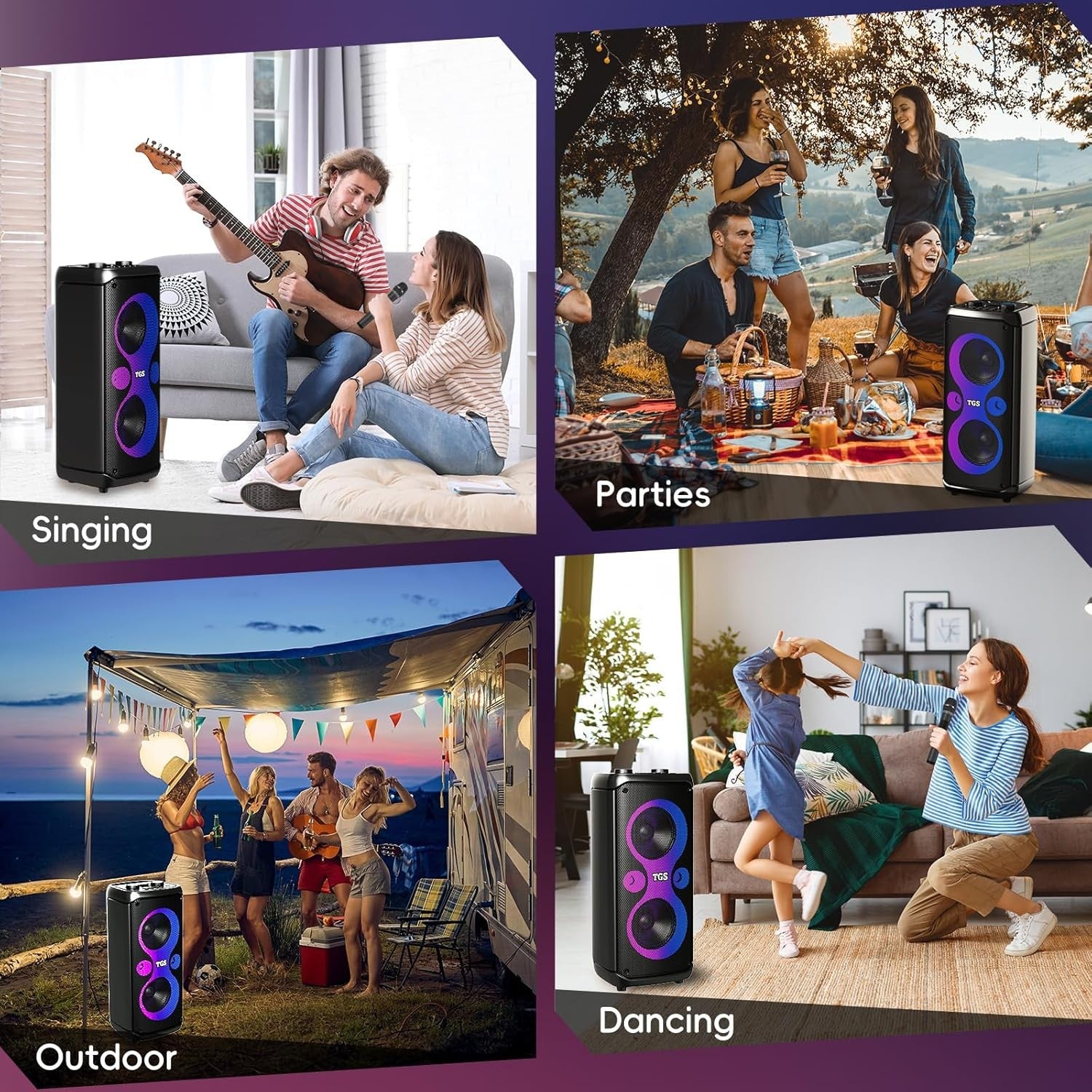 TGS 6.5" Dual Mic Karaoke Machine 400W LED Party Speaker Bluetooth