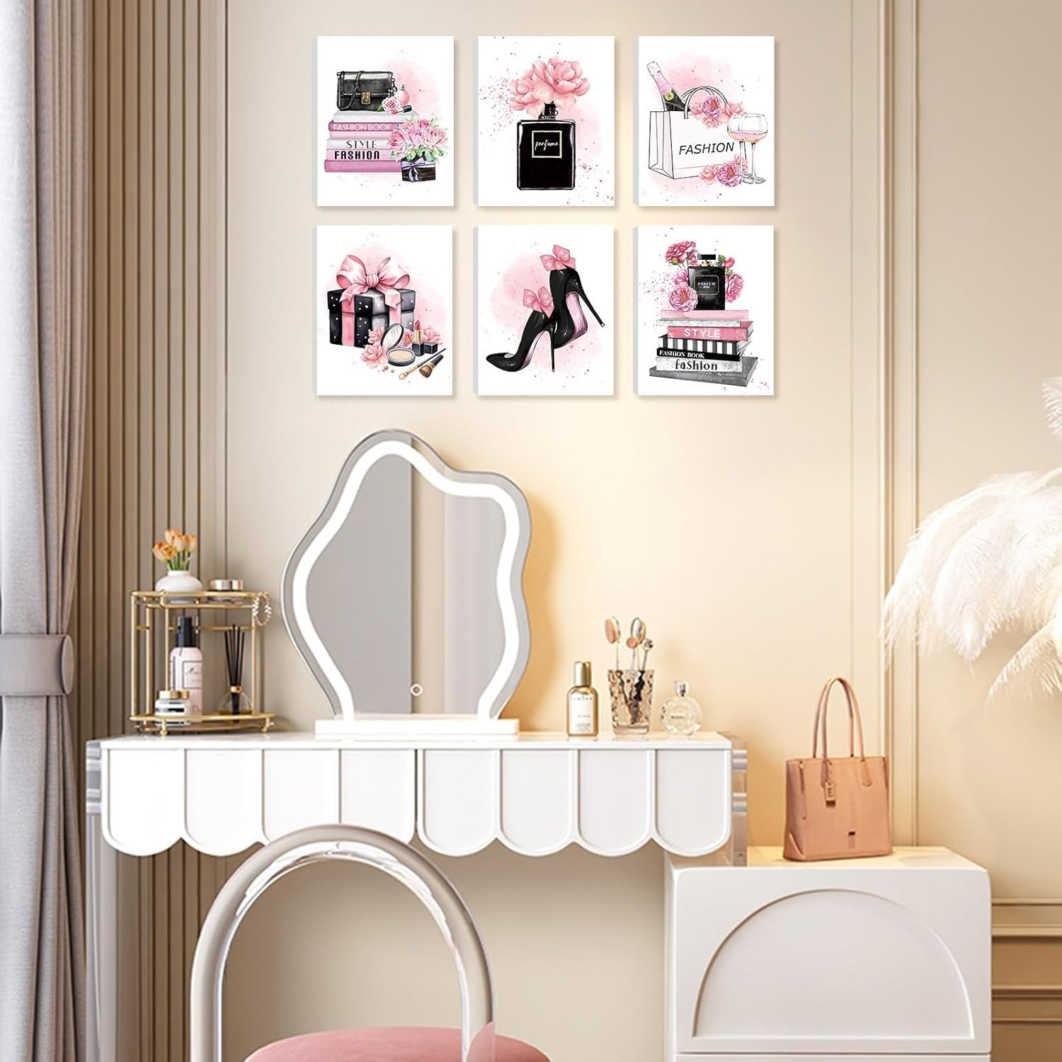 Makeup Fashion Wall Art Set of 6 Framed Girls Bedroom 25x20cm